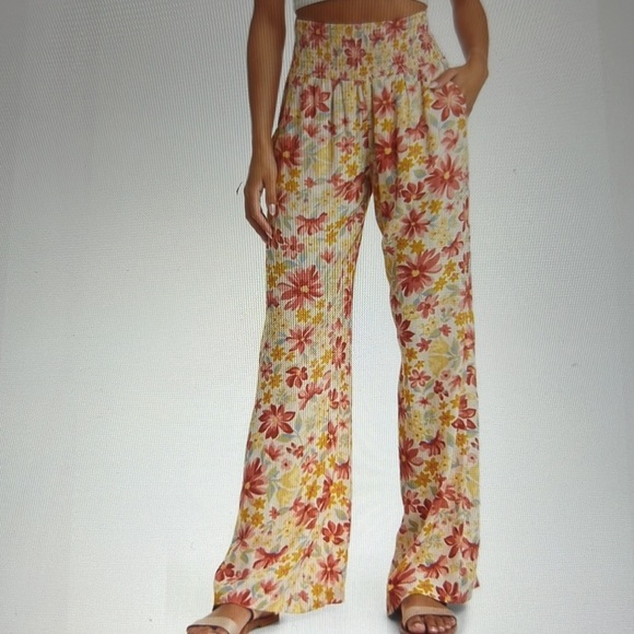 Billabong Smooth Sailing Floral High Waist Wide Leg Pants Women's Size M - Picture 1 of 12